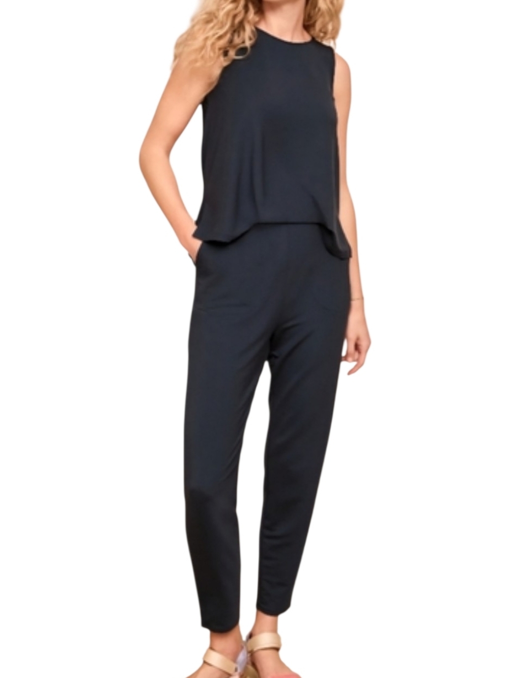 GARNET HILL Luna Sleeveless Knit Jumpsuit Dark Blue Sz XS